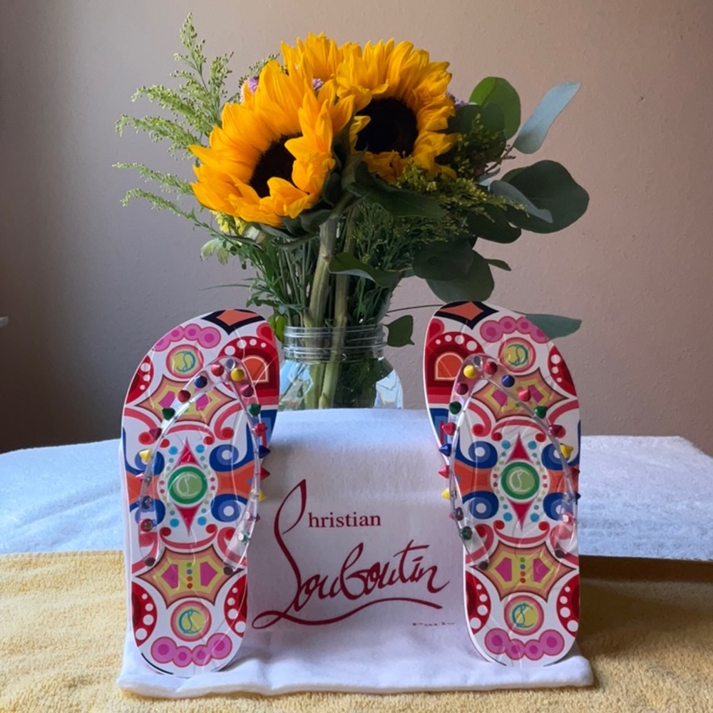 💚❤️ CHRISTIAN LOUBOUTIN LOUBI FLIP SPIKES DONNA - Picture 2 of 16